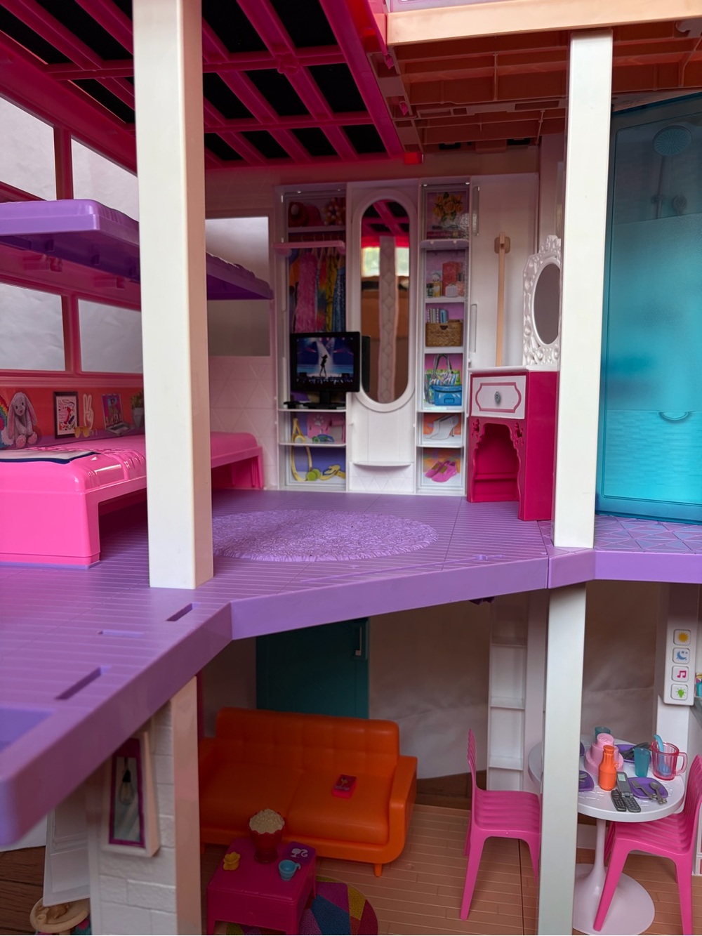 Barbie  Dream Multi-Level Playhouse in Pink, Purple, Teal includes accessories - Picture 3 of 10